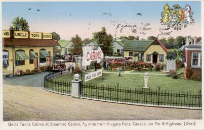 Promotional postcard of Uncle Tom's Cabins in Niagara Falls