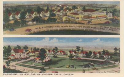 Promotional postcard for McGibbons Inn and Cabins in Niagara Falls