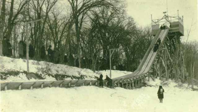 Photo of the toboggan slide at Red River Park, Winnipeg, 1929